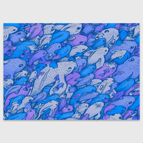 Поздравительная открытка с принтом косяк рыб крупно рисунок в Белгороде, 100% бумага | плотность бумаги 280 г/м2, матовая, на обратной стороне линовка и место для марки
 | Тематика изображения на принте: арт | косяк | много | морские жители | морской | подводный мир | рисунок | рыбки | рыбы | синий | фиолетовый