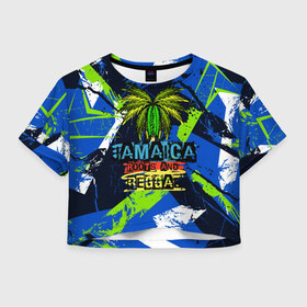 Женская футболка Crop-top 3D с принтом Jamaica Roots and reggae в Белгороде, 100% полиэстер | круглая горловина, длина футболки до линии талии, рукава с отворотами | jamaica | reggae | roots | летняя | лето | надпись | пальма | раста | регги | рэгги | текст | фраза | ямайка