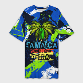 Платье-футболка 3D с принтом Jamaica Roots and reggae в Белгороде,  |  | jamaica | reggae | roots | летняя | лето | надпись | пальма | раста | регги | рэгги | текст | фраза | ямайка