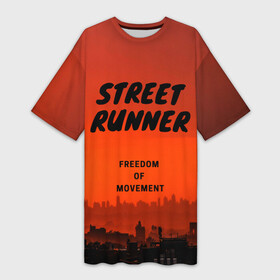 Платье-футболка 3D с принтом Street runner в Белгороде,  |  | run | runner | running | street | бег | город | закат | лёгкая атлетика | рассвет | улица | я бегу