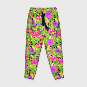 Детские брюки 3D с принтом Flamingo | Tropical в Белгороде, 100% полиэстер | манжеты по низу, эластичный пояс регулируется шнурком, по бокам два кармана без застежек, внутренняя часть кармана из мелкой сетки | flamingo | flamingos | flower | flowers | neon | pink | rose | summer | девочке | девушке | красивая | летняя | неон | парню | подарок | прикольная | приятная | роза | розовая | стильная | текстура | тропики | фламинго | цветок