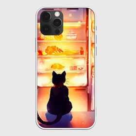 Чехол для iPhone 12 Pro Max с принтом Черный кот холодильник ночь в Белгороде, Силикон |  | Тематика изображения на принте: арт | вкусняшки | ночной дожор | ночь | преступление | рисунок | холодильник | черный кот