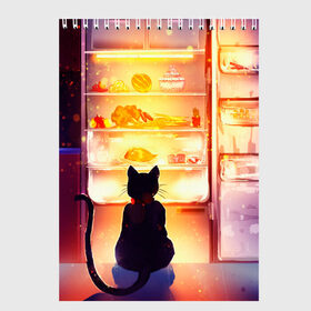 Скетчбук с принтом Черный кот холодильник ночь в Белгороде, 100% бумага
 | 48 листов, плотность листов — 100 г/м2, плотность картонной обложки — 250 г/м2. Листы скреплены сверху удобной пружинной спиралью | арт | вкусняшки | ночной дожор | ночь | преступление | рисунок | холодильник | черный кот
