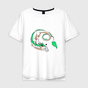 Мужская футболка хлопок Oversize с принтом Дракон Хаку в Белгороде, 100% хлопок | свободный крой, круглый ворот, “спинка” длиннее передней части | dragon | аниме | анимешник | безликий | бог | детские | дракон | духи | зверь | змей | каонаси | китайский | летающий | мифические | мультфильм | небесный | огненный | пламя | призрак | призраками