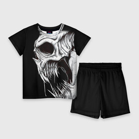 Детский костюм с шортами 3D с принтом Череп  Skull (Z) в Белгороде,  |  | Тематика изображения на принте: shaman | skull | вождь | гот | дух | кладбище | крылья | мертвец | мертвый | панк | перья | рок | скелет | череп | шаман | эмо