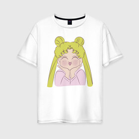Женская футболка хлопок Oversize с принтом Sailor Moon в Белгороде, 100% хлопок | свободный крой, круглый ворот, спущенный рукав, длина до линии бедер
 | face | girl | sailor moon | sailormoon | девочка | лицо | мультяшка | сейлормун | сэйлор мун