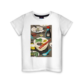 Детская футболка хлопок с принтом Азиатская еда в Белгороде, 100% хлопок | круглый вырез горловины, полуприлегающий силуэт, длина до линии бедер | блюда | готовка | еда | кулинар | повар | шеф повар
