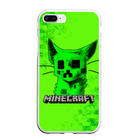 Чехол для iPhone 7Plus/8 Plus матовый с принтом MINECRAFT CREEPER CAT в Белгороде, Силикон | Область печати: задняя сторона чехла, без боковых панелей | Тематика изображения на принте: creeper | game | minecraft | блоки | игра | квадраты | компьютерная | крипер | криппер | майнкрафт | огонь