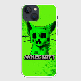 Чехол для iPhone 13 mini с принтом MINECRAFT CREEPER CAT в Белгороде,  |  | creeper | game | minecraft | блоки | игра | квадраты | компьютерная | крипер | криппер | майнкрафт | огонь