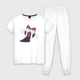Женская пижама хлопок с принтом Sailor Luna в Белгороде, 100% хлопок | брюки и футболка прямого кроя, без карманов, на брюках мягкая резинка на поясе и по низу штанин | cry | luna | moon | sailor luna | sailor moon | sailormoon | кот | котик | котэ | кошка | луна | мордочка | мультяшка | плачет | прикольный | сейлор мун | слезы | сэйлор мун
