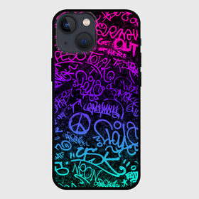 Чехол для iPhone 13 mini с принтом Граффити Neon в Белгороде,  |  | blue | cyberpunk | drawing | graffiti | lettering | neon | paint | purple | text | брызги | граффити | киберпанк | краска | надписи | неон | рисунок | синий | текст | фиолетовый