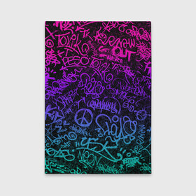 Обложка для автодокументов с принтом Граффити Neon в Белгороде, натуральная кожа |  размер 19,9*13 см; внутри 4 больших “конверта” для документов и один маленький отдел — туда идеально встанут права | Тематика изображения на принте: blue | cyberpunk | drawing | graffiti | lettering | neon | paint | purple | text | брызги | граффити | киберпанк | краска | надписи | неон | рисунок | синий | текст | фиолетовый
