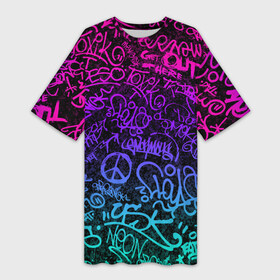 Платье-футболка 3D с принтом Граффити Neon в Белгороде,  |  | Тематика изображения на принте: blue | cyberpunk | drawing | graffiti | lettering | neon | paint | purple | text | брызги | граффити | киберпанк | краска | надписи | неон | рисунок | синий | текст | фиолетовый