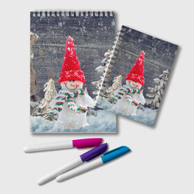 Блокнот с принтом Снеговик, Новогодняя в Белгороде, 100% бумага | 48 листов, плотность листов — 60 г/м2, плотность картонной обложки — 250 г/м2. Листы скреплены удобной пружинной спиралью. Цвет линий — светло-серый
 | ёлки | красный | новый год | снег | снеговик