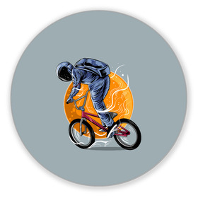 Коврик для мышки круглый с принтом Космический велосипедист (Z) в Белгороде, резина и полиэстер | круглая форма, изображение наносится на всю лицевую часть | bicycle | bicyclist | bike | biker | bmx | cycle | galaxy | moon | rider | space | stars | байкер | бмх | вело | велогонщик | велосепедист | велосипед | велоспорт | гонщик | космос | луна