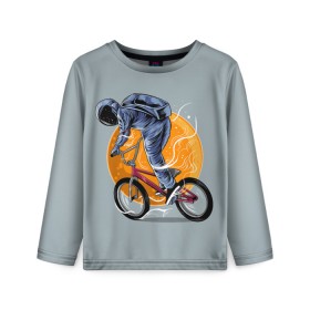 Детский лонгслив 3D с принтом Космический велосипедист (Z) в Белгороде, 100% полиэстер | длинные рукава, круглый вырез горловины, полуприлегающий силуэт
 | bicycle | bicyclist | bike | biker | bmx | cycle | galaxy | moon | rider | space | stars | байкер | бмх | вело | велогонщик | велосепедист | велосипед | велоспорт | гонщик | космос | луна