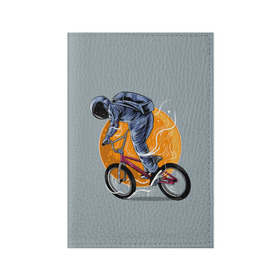 Обложка для паспорта матовая кожа с принтом Космический велосипедист (Z) в Белгороде, натуральная матовая кожа | размер 19,3 х 13,7 см; прозрачные пластиковые крепления | bicycle | bicyclist | bike | biker | bmx | cycle | galaxy | moon | rider | space | stars | байкер | бмх | вело | велогонщик | велосепедист | велосипед | велоспорт | гонщик | космос | луна