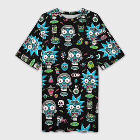 Платье-футболка 3D с принтом Rick and Morty World в Белгороде,  |  | birdperson | cn_2563527_019061 | justin roiland | mister misix | morty smith | portal | rick and morty | rick sanchez | vdgerir | морти | пиксели | пиксель | рик