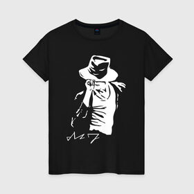Женская футболка хлопок с принтом King of music в Белгороде, 100% хлопок | прямой крой, круглый вырез горловины, длина до линии бедер, слегка спущенное плечо | король | мужчина | музыка | певец | поп | поп музыка | танцор | черно белый | шляпа