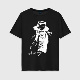 Женская футболка хлопок Oversize с принтом King of music в Белгороде, 100% хлопок | свободный крой, круглый ворот, спущенный рукав, длина до линии бедер
 | король | мужчина | музыка | певец | поп | поп музыка | танцор | черно белый | шляпа