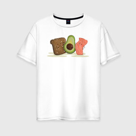 Женская футболка хлопок Oversize с принтом Бутерброд из авокадо в Белгороде, 100% хлопок | свободный крой, круглый ворот, спущенный рукав, длина до линии бедер
 | Тематика изображения на принте: avocado | авокадо | веганство | вегетарианство | еда | зеленый | земля | зож | листья | овощи | позиция | природа | фрукты