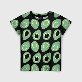 Детская футболка 3D с принтом avocado в Белгороде, 100% гипоаллергенный полиэфир | прямой крой, круглый вырез горловины, длина до линии бедер, чуть спущенное плечо, ткань немного тянется | avocado | авокадо | веганство | вегетарианство | еда | зеленый | земля | зож | листья | овощи | позиция | природа | фрукты