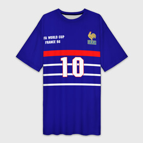 Платье-футболка 3D с принтом Форма Франции (Zidane) в Белгороде,  |  | zidane | зидан | зизу | зинедин зидан | легенда франции | номер 10 | реал мадрид | ретро форма | сборная франции | тренер реала | фильм такси | футболка из фильма такси | чемпионат мира 1998 | чемпионы мира