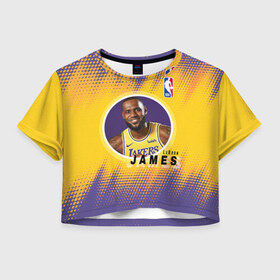 Женская футболка Crop-top 3D с принтом LeBron James в Белгороде, 100% полиэстер | круглая горловина, длина футболки до линии талии, рукава с отворотами | basketball | game | james | lakers | lebron | lebron james | los angeles | los angeles lakers | nba | player | sport | баскетбол | баскетболист | джеймс | игра | игрок | леброн | леброн джеймс | лейкерс | лос анджелес | лос анджелес лейке