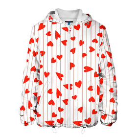 Мужская куртка 3D с принтом Просто сердечки в Белгороде, ткань верха — 100% полиэстер, подклад — флис | прямой крой, подол и капюшон оформлены резинкой с фиксаторами, два кармана без застежек по бокам, один большой потайной карман на груди. Карман на груди застегивается на липучку | heart | hearts | lines | red | в | забавные | красные | линии | любовь | полоску | полосы | прикольные | рисунки | сердечки | сердце