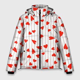 Мужская зимняя куртка 3D с принтом Просто сердечки в Белгороде, верх — 100% полиэстер; подкладка — 100% полиэстер; утеплитель — 100% полиэстер | длина ниже бедра, свободный силуэт Оверсайз. Есть воротник-стойка, отстегивающийся капюшон и ветрозащитная планка. 

Боковые карманы с листочкой на кнопках и внутренний карман на молнии. | heart | hearts | lines | red | в | забавные | красные | линии | любовь | полоску | полосы | прикольные | рисунки | сердечки | сердце