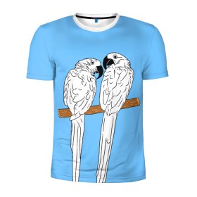 Мужская футболка 3D спортивная с принтом Белые попугаи в Белгороде, 100% полиэстер с улучшенными характеристиками | приталенный силуэт, круглая горловина, широкие плечи, сужается к линии бедра | bird | parrot | tropical | wings | азия | ара | джунгли | дикие | животные | клюв | крылья | латинская | летние | лето | небесный | острова | отдых | пальмы | перья | попугаи | попугай | птица | птичка | райские | тропики