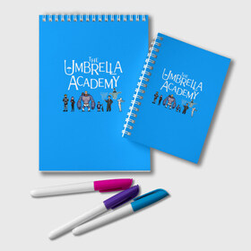 Блокнот с принтом The umbrella academy в Белгороде, 100% бумага | 48 листов, плотность листов — 60 г/м2, плотность картонной обложки — 250 г/м2. Листы скреплены удобной пружинной спиралью. Цвет линий — светло-серый
 | Тематика изображения на принте: dark horse comics | netflix | the umbrella academy | umbrella | академия амбрелла | белая скрипка | бен харгривз | комикс | комильфо | космобой | кракен | реджинальд харгривз | сеанс | слух