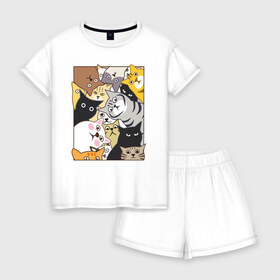Женская пижама с шортиками хлопок с принтом Котики Шпионы в Белгороде, 100% хлопок | футболка прямого кроя, шорты свободные с широкой мягкой резинкой | anime | art | casual | cat | cats | cute | funny | kawaii | kitty | meme | memes | pussy | selfie | аниме | арт | животные | каваи | кавай | кот | коте | котик | котики | коты | кошка | кэжуал | мем | мемы | милота | приколы | прикольные | се