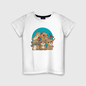 Детская футболка хлопок с принтом Милые морские выдры в Белгороде, 100% хлопок | круглый вырез горловины, полуприлегающий силуэт, длина до линии бедер | Тематика изображения на принте: выдра | животные | милая | милые | милый | море | морская | подводные | рыба | хомяк | хомячок