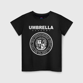 Детская футболка хлопок с принтом Академия Амбрелла в Белгороде, 100% хлопок | круглый вырез горловины, полуприлегающий силуэт, длина до линии бедер | umbrella | umbrella academy | академия амбрелла | амбрелла | герб