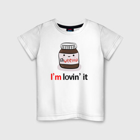 Детская футболка хлопок с принтом Nutella в Белгороде, 100% хлопок | круглый вырез горловины, полуприлегающий силуэт, длина до линии бедер | nutella | вкусно | вкусняшка | любовь | нутелла | нутэлла | сладкое