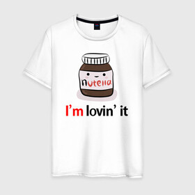 Мужская футболка хлопок с принтом Nutella в Белгороде, 100% хлопок | прямой крой, круглый вырез горловины, длина до линии бедер, слегка спущенное плечо. | nutella | вкусно | вкусняшка | любовь | нутелла | нутэлла | сладкое