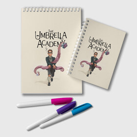 Блокнот с принтом The umbrella academy в Белгороде, 100% бумага | 48 листов, плотность листов — 60 г/м2, плотность картонной обложки — 250 г/м2. Листы скреплены удобной пружинной спиралью. Цвет линий — светло-серый
 | Тематика изображения на принте: dark horse comics | netflix | the umbrella academy | umbrella | академия амбрелла | белая скрипка | бен харгривз | комикс | комильфо | космобой | кракен | реджинальд харгривз | сеанс | слух