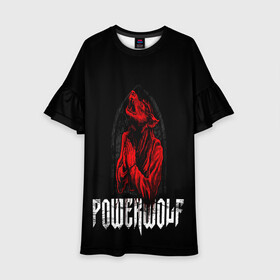 Детское платье 3D с принтом POWERWOLF в Белгороде, 100% полиэстер | прямой силуэт, чуть расширенный к низу. Круглая горловина, на рукавах — воланы | hardcore | metal | music | powerwolf | punk | rock | волки | метал | музыка | панк | рок