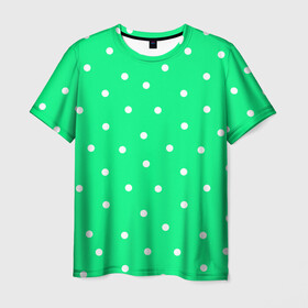 Мужская футболка 3D с принтом Горошек на зеленом в Белгороде, 100% полиэфир | прямой крой, круглый вырез горловины, длина до линии бедер | baby | casual | girl | green | pattern | геометрия | горох | горошек | девушкам | детские | зелень | круги | круглый | кружочки | летние | лето | листья | многоточие | мятный | нежные | орнамент | пастельные | паттерн