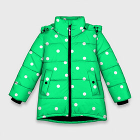 Зимняя куртка для девочек 3D с принтом Горошек на зеленом в Белгороде, ткань верха — 100% полиэстер; подклад — 100% полиэстер, утеплитель — 100% полиэстер. | длина ниже бедра, удлиненная спинка, воротник стойка и отстегивающийся капюшон. Есть боковые карманы с листочкой на кнопках, утяжки по низу изделия и внутренний карман на молнии. 

Предусмотрены светоотражающий принт на спинке, радужный светоотражающий элемент на пуллере молнии и на резинке для утяжки. | baby | casual | girl | green | pattern | геометрия | горох | горошек | девушкам | детские | зелень | круги | круглый | кружочки | летние | лето | листья | многоточие | мятный | нежные | орнамент | пастельные | паттерн