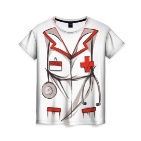Женская футболка 3D с принтом Халат медсестры в Белгороде, 100% полиэфир ( синтетическое хлопкоподобное полотно) | прямой крой, круглый вырез горловины, длина до линии бедер | cosplay | doctor | nurse | surgeon | бабочка | больничный | врач | врача | госпиталь | для ролевых игр | доктор | доктора | докторский | карманы | косплей | костюм медсестры | медсестра | медсестры | стетоскоп