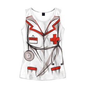 Женская майка 3D с принтом Халат медсестры в Белгороде, 100% полиэстер | круглая горловина, прямой силуэт, длина до линии бедра | cosplay | doctor | nurse | surgeon | бабочка | больничный | врач | врача | госпиталь | для ролевых игр | доктор | доктора | докторский | карманы | косплей | костюм медсестры | медсестра | медсестры | стетоскоп