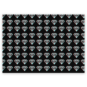 Поздравительная открытка с принтом Diamonds Glitch в Белгороде, 100% бумага | плотность бумаги 280 г/м2, матовая, на обратной стороне линовка и место для марки
 | diamond | glitch | glitch diamond | rgb | алмаз | глитч | глич