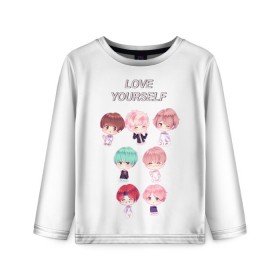 Детский лонгслив 3D с принтом BTS Love Yourself в Белгороде, 100% полиэстер | длинные рукава, круглый вырез горловины, полуприлегающий силуэт
 | bts | k pop | love | love yourself | битиес