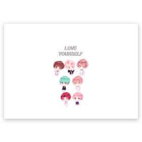 Поздравительная открытка с принтом BTS Love Yourself в Белгороде, 100% бумага | плотность бумаги 280 г/м2, матовая, на обратной стороне линовка и место для марки
 | bts | k pop | love | love yourself | битиес