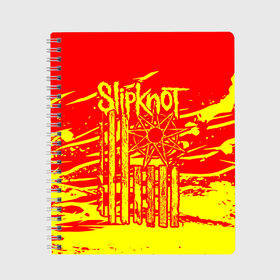 Тетрадь с принтом Slipknot в Белгороде, 100% бумага | 48 листов, плотность листов — 60 г/м2, плотность картонной обложки — 250 г/м2. Листы скреплены сбоку удобной пружинной спиралью. Уголки страниц и обложки скругленные. Цвет линий — светло-серый
 | Тематика изображения на принте: band | corey taylor | jim root | metal | mick thomson | music | official | slipknot | альтернативный | глэм | готик | гранж | метал | музыка | пост | рок | слипкнот | хард