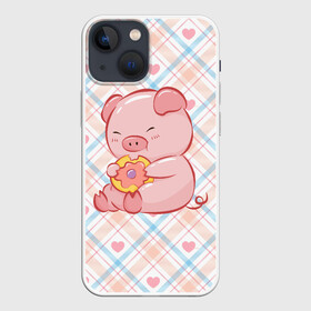 Чехол для iPhone 13 mini с принтом Свинка ест пончик в Белгороде,  |  | арт | еда | животное | животные | картинка | кушать | люблю покупать | милая | обжора | обжорство | рисунок | свинина | свинка | свиньи | свинья | свинюшка | толстая | толстый