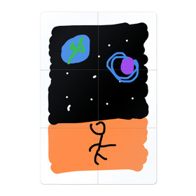 Магнитный плакат 2Х3 с принтом Космический пляж в Белгороде, Полимерный материал с магнитным слоем | 6 деталей размером 9*9 см | звёзды | земля | космический пляж | космос | отдых | песок | пляж | тьма | человек | юпитер