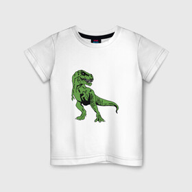 Детская футболка хлопок с принтом Тираннозавр Рекс в Белгороде, 100% хлопок | круглый вырез горловины, полуприлегающий силуэт, длина до линии бедер | гигант | джунгли | дикий | динозавр | динозаврик | древние | животные | зверь | злой | зубы | исторические | клыки | когти | оскал | парк | пасть | природа | редкие | свирепый | страшный | существа | хвост